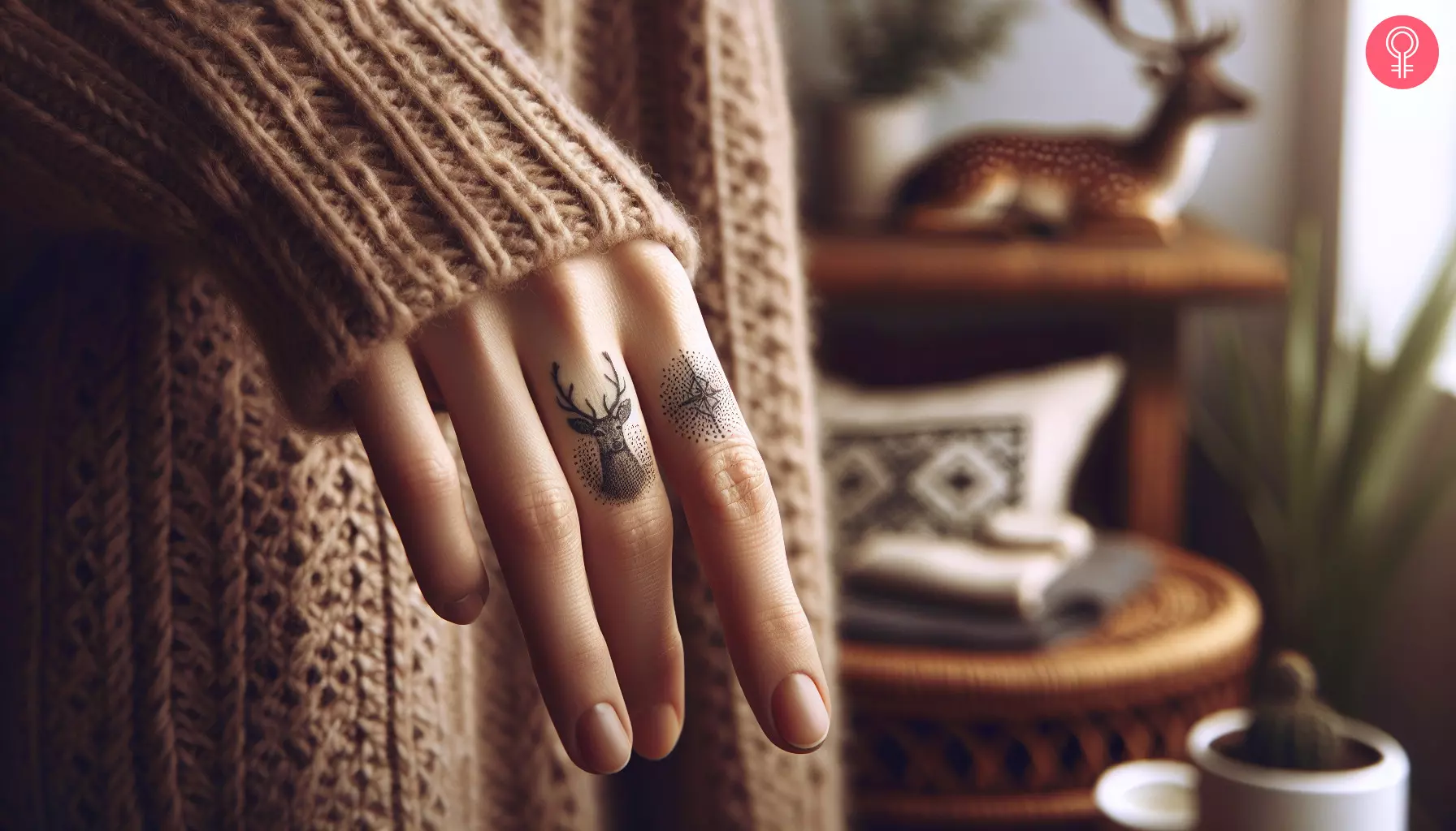 A deer tattoo on the finger