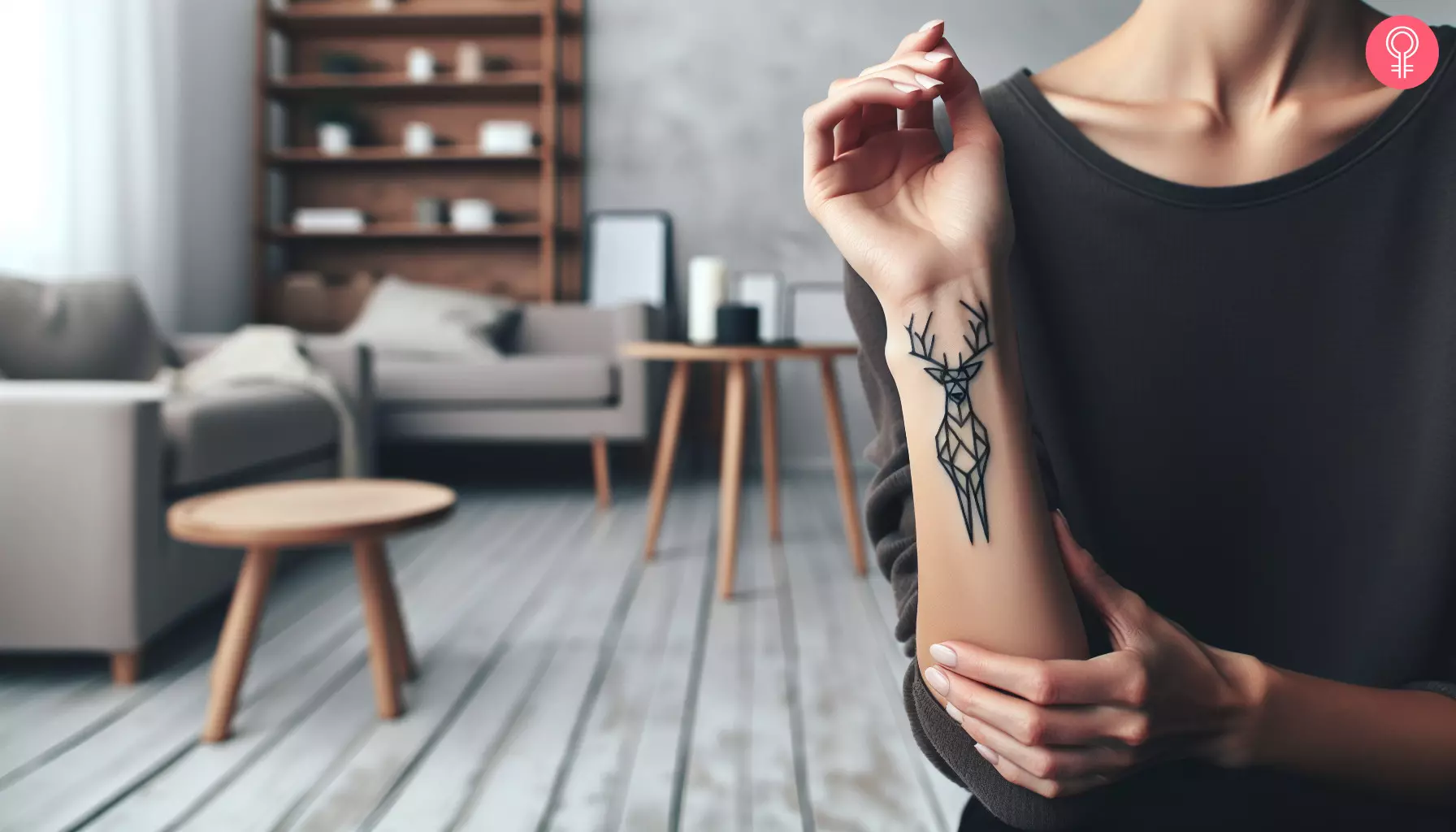 A geometric deer tattoo on the wrist