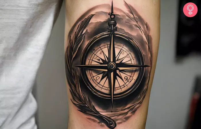 A man with a 3D compass tattoo on his arm