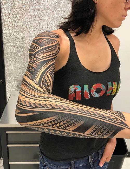 Ancient Hawaiian tattoo design on full sleeve