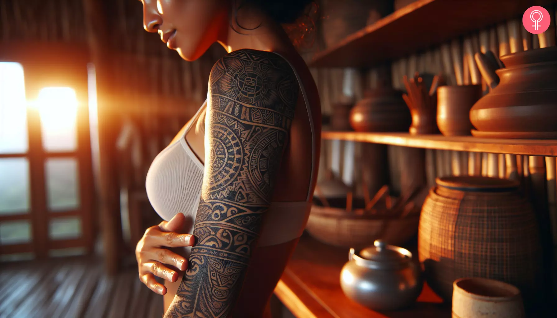An ancient Mayan tattoo on a woman’s arm