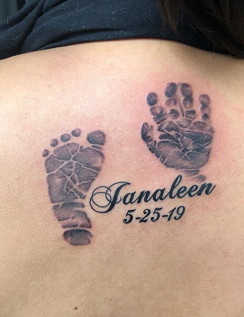 Baby’s Foot And Hand Print Name Tattoos