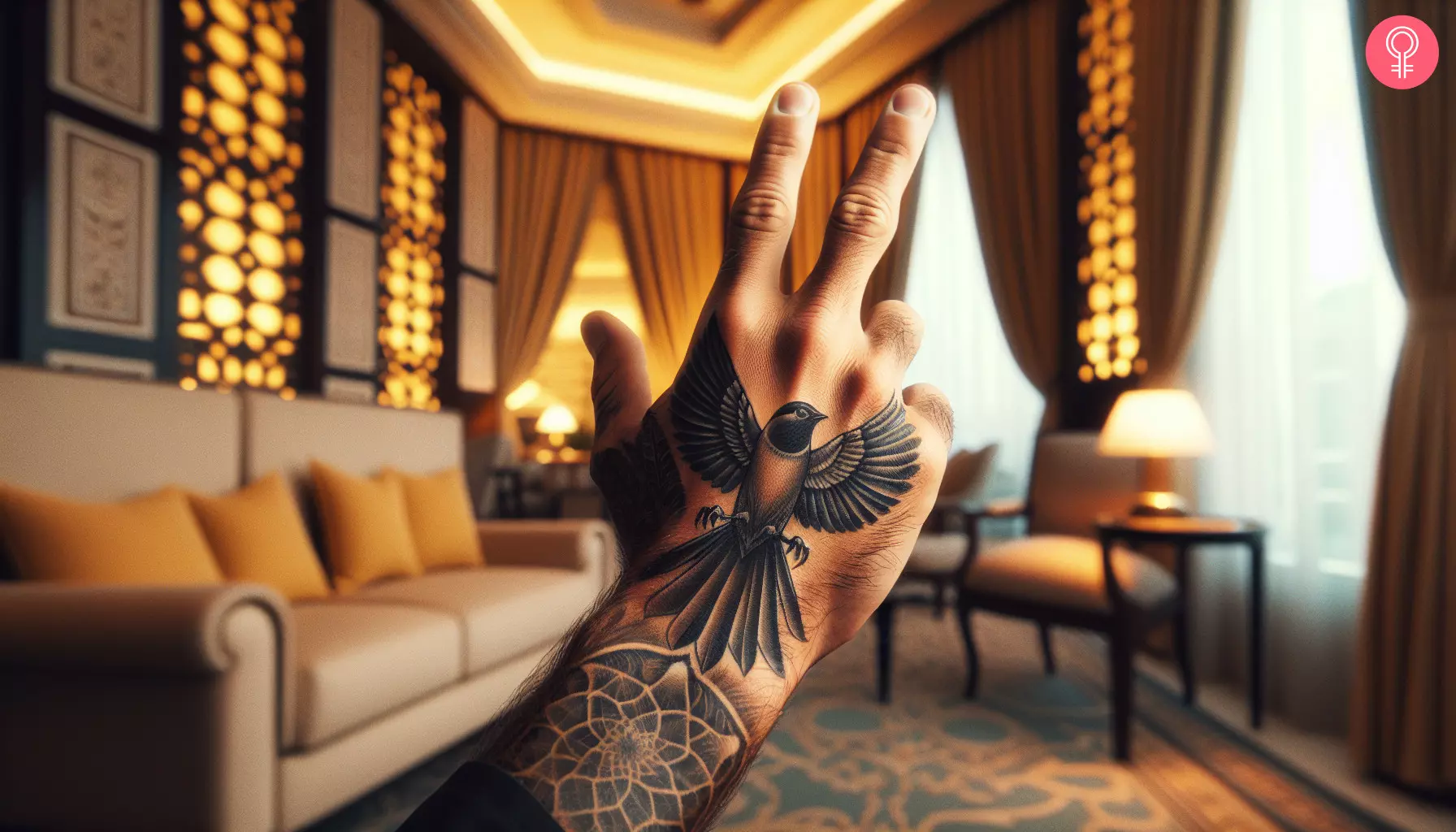 Bird tattoo on the hand of a man