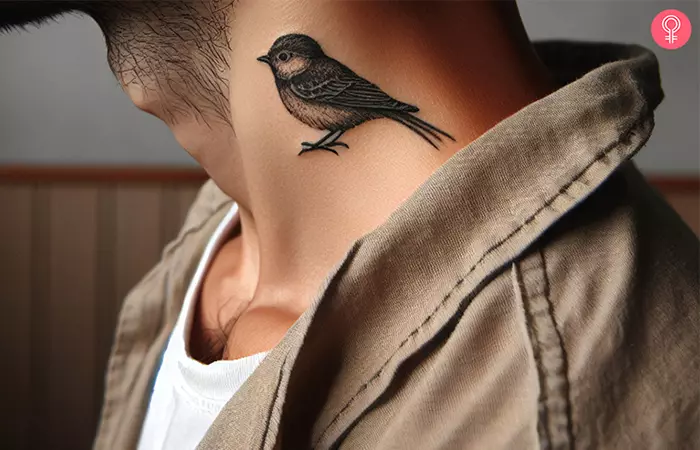 Bird tattoo on the neck of a man