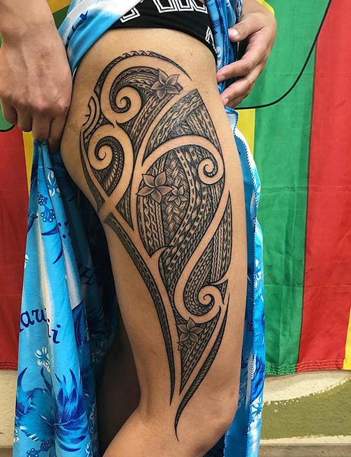 Black ink Hawaiian tattoo designs