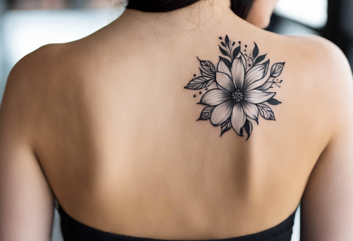 Black and White bow glitter tattoo on the back of a woman