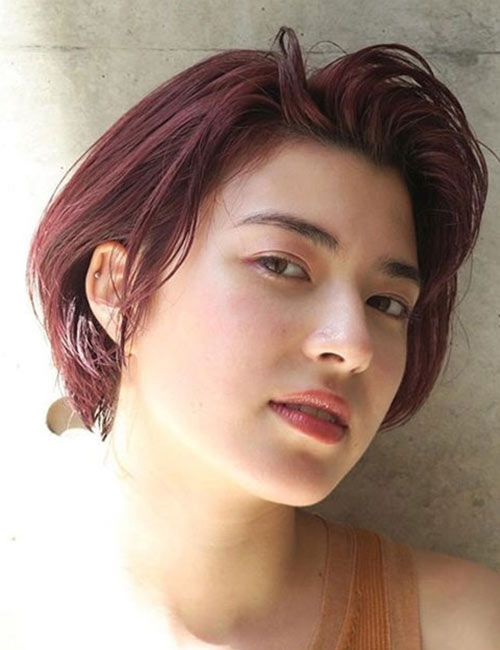 Burgundy pixie Japanese hairstyle for women