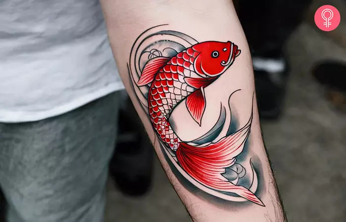 Chinese Koi fish tattoo on the forearm