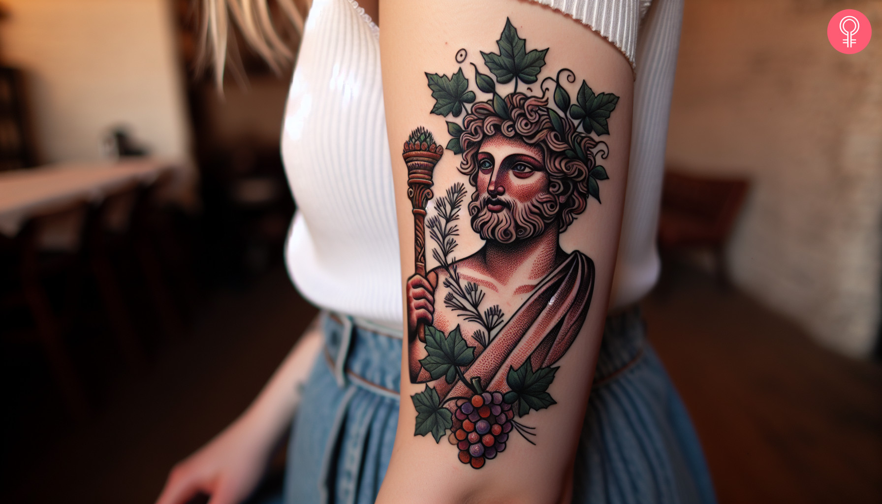 A side portrait of Achilles on the forearm