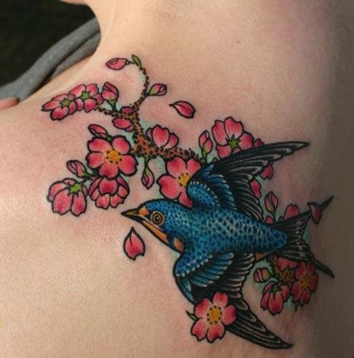 Coral blue swallow tattoo design