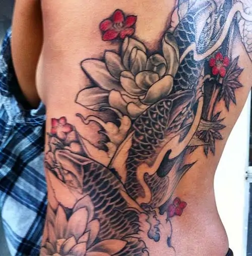 Diagonal koi fish tattoo design