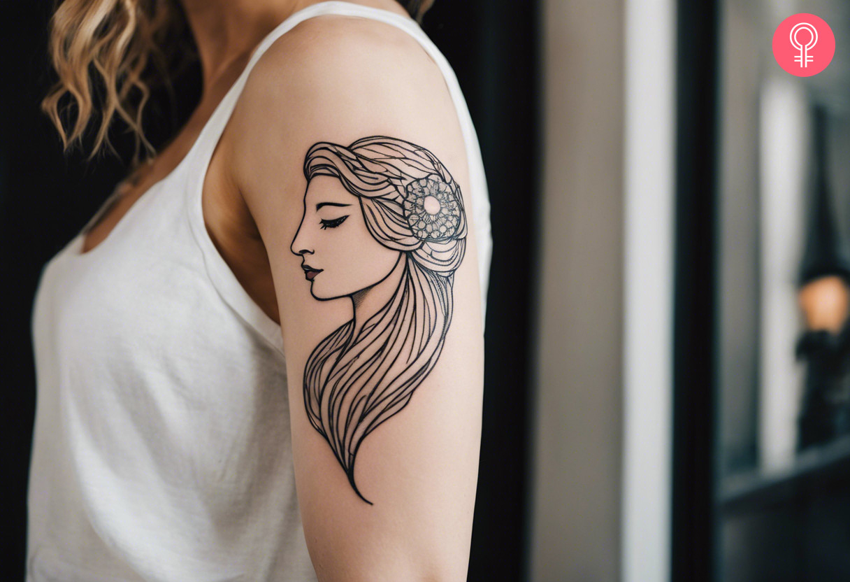 A side portrait of Aphrodite in linework