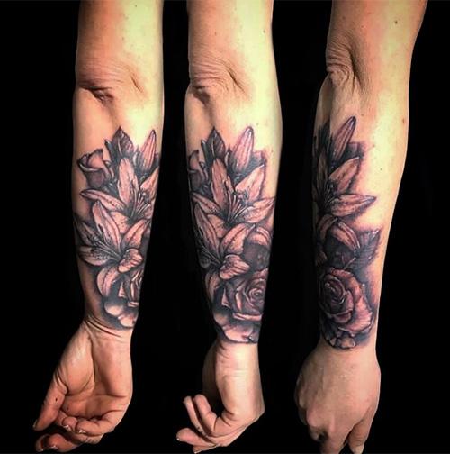 Floral sleeve tattoo designs for forearm