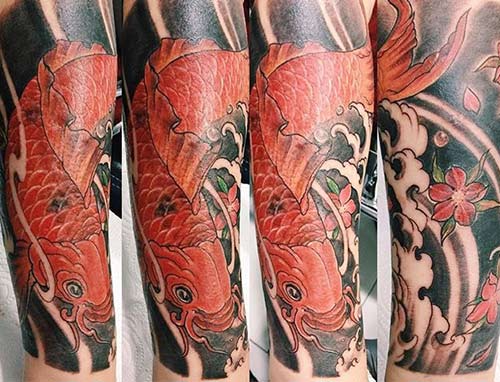 Red Koi Carp Fish Tattoo' Poster by Sebastian Grafmann | Displate