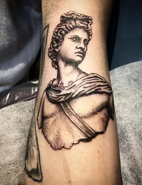Greek mythology statue tattoo on hand