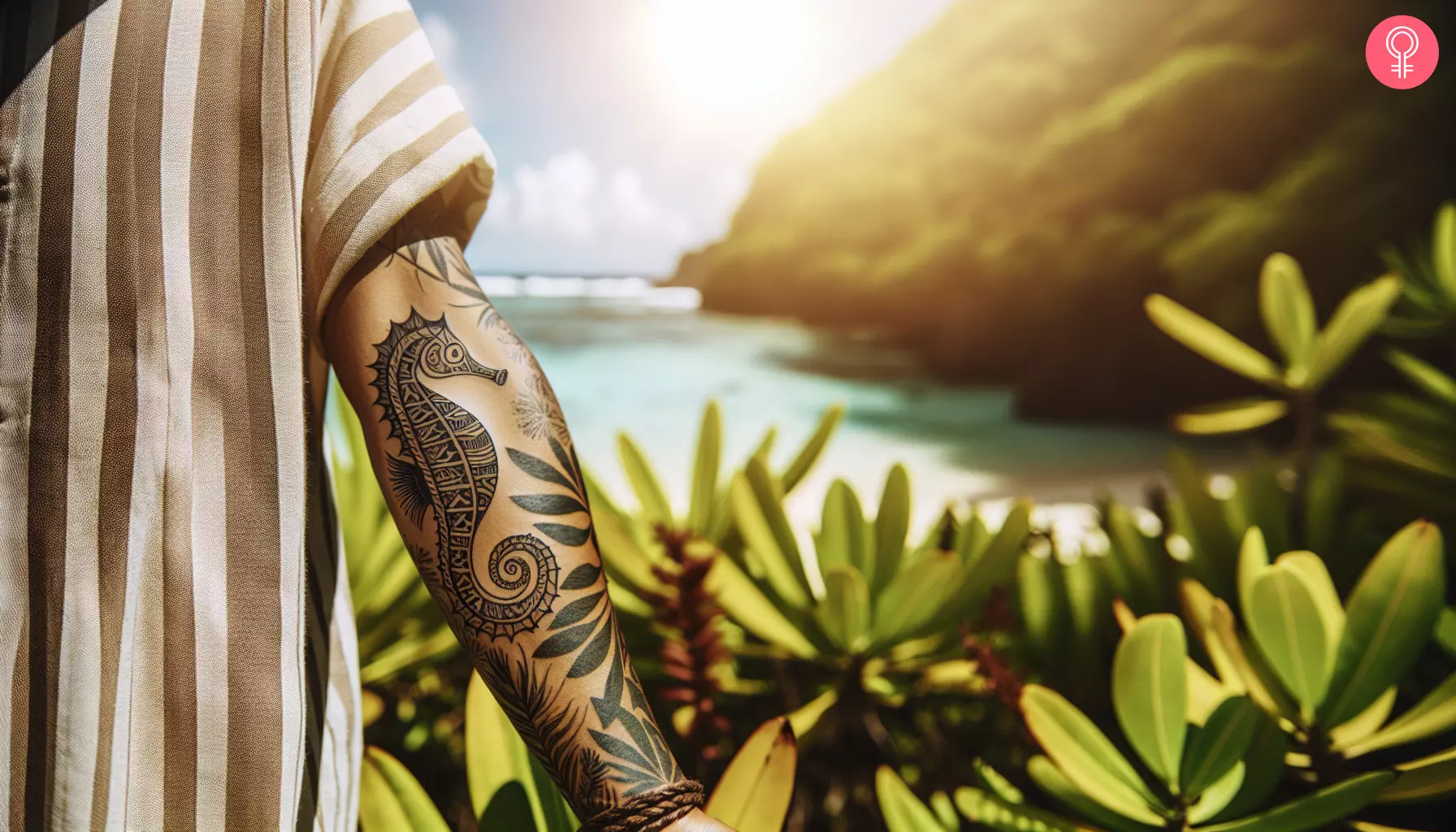 A Hawaiian animal tattoo on a man’s forearm