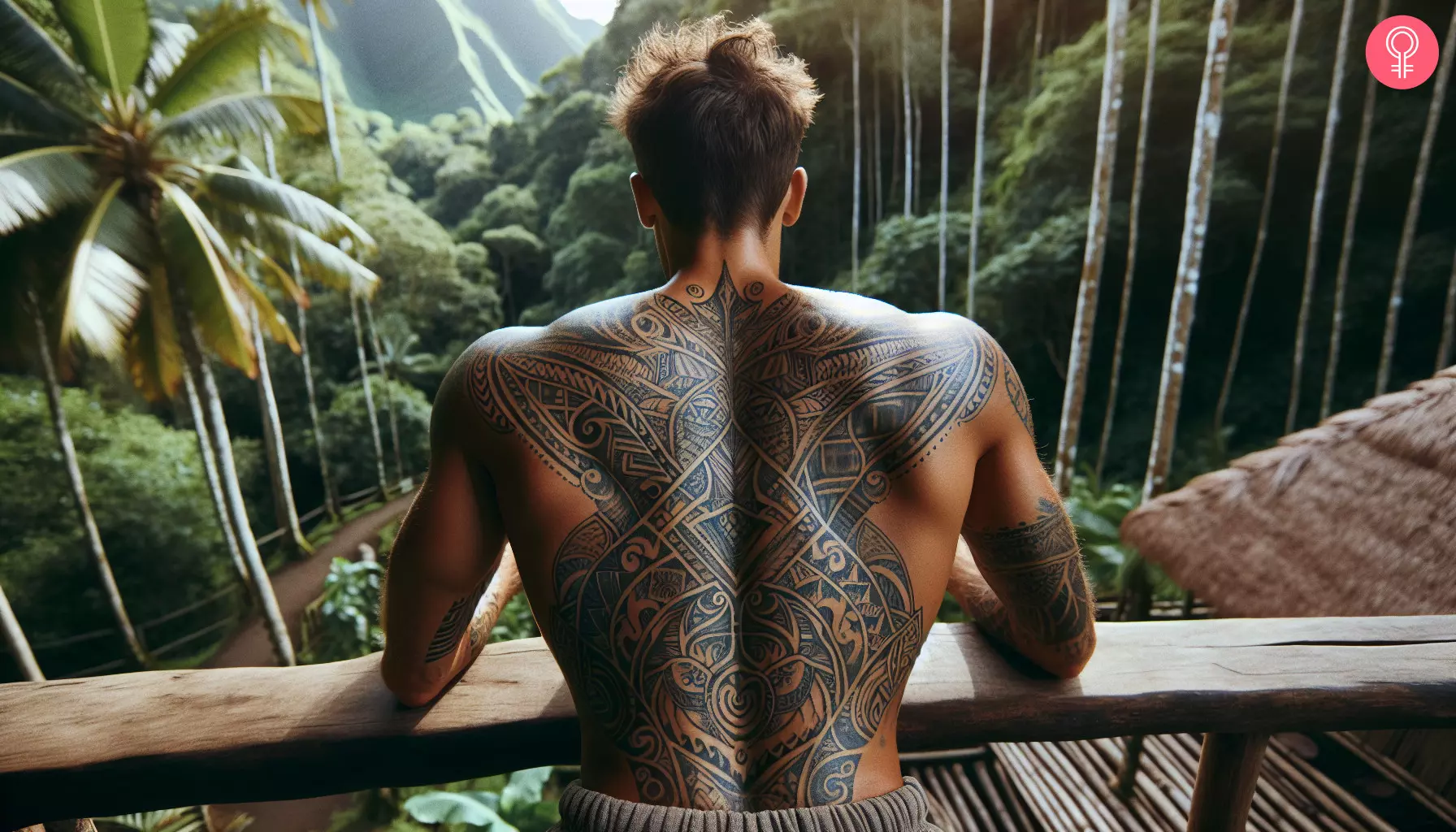 A Hawaiian tattoo on a man’s back