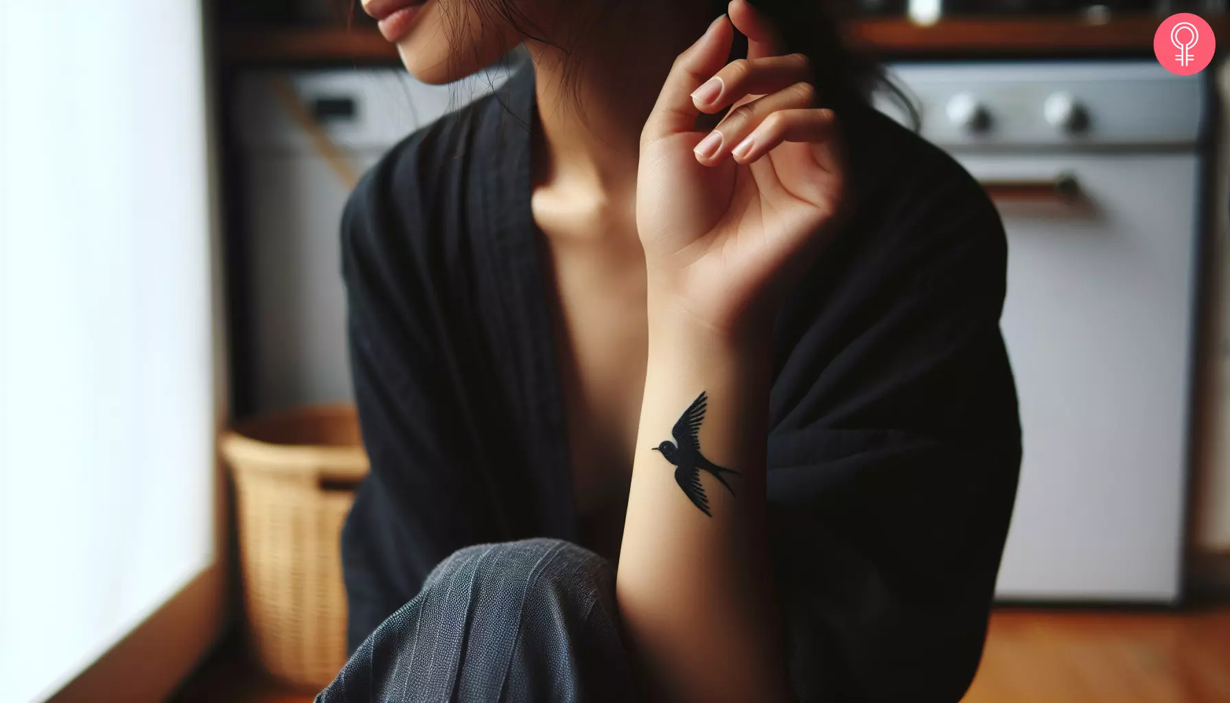 A Hawaiian bird tattoo on a woman’s forearm