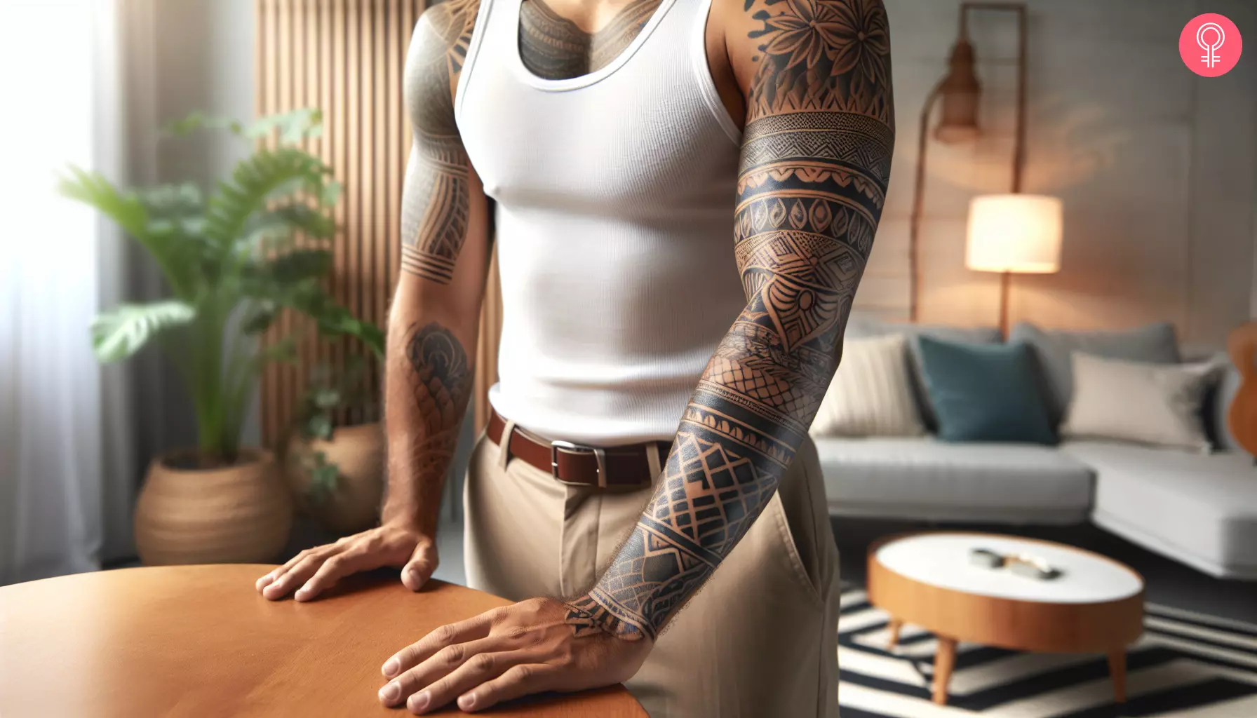 A Hawaiian sleeve tattoo on a man’s arm