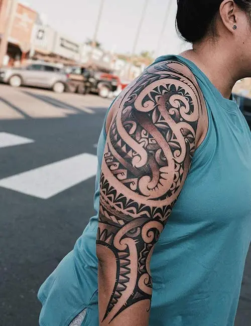 Hawaiian tribal sleeve tattoo design