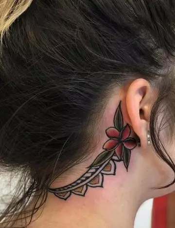 Hawaiian tribal back ear tattoo design