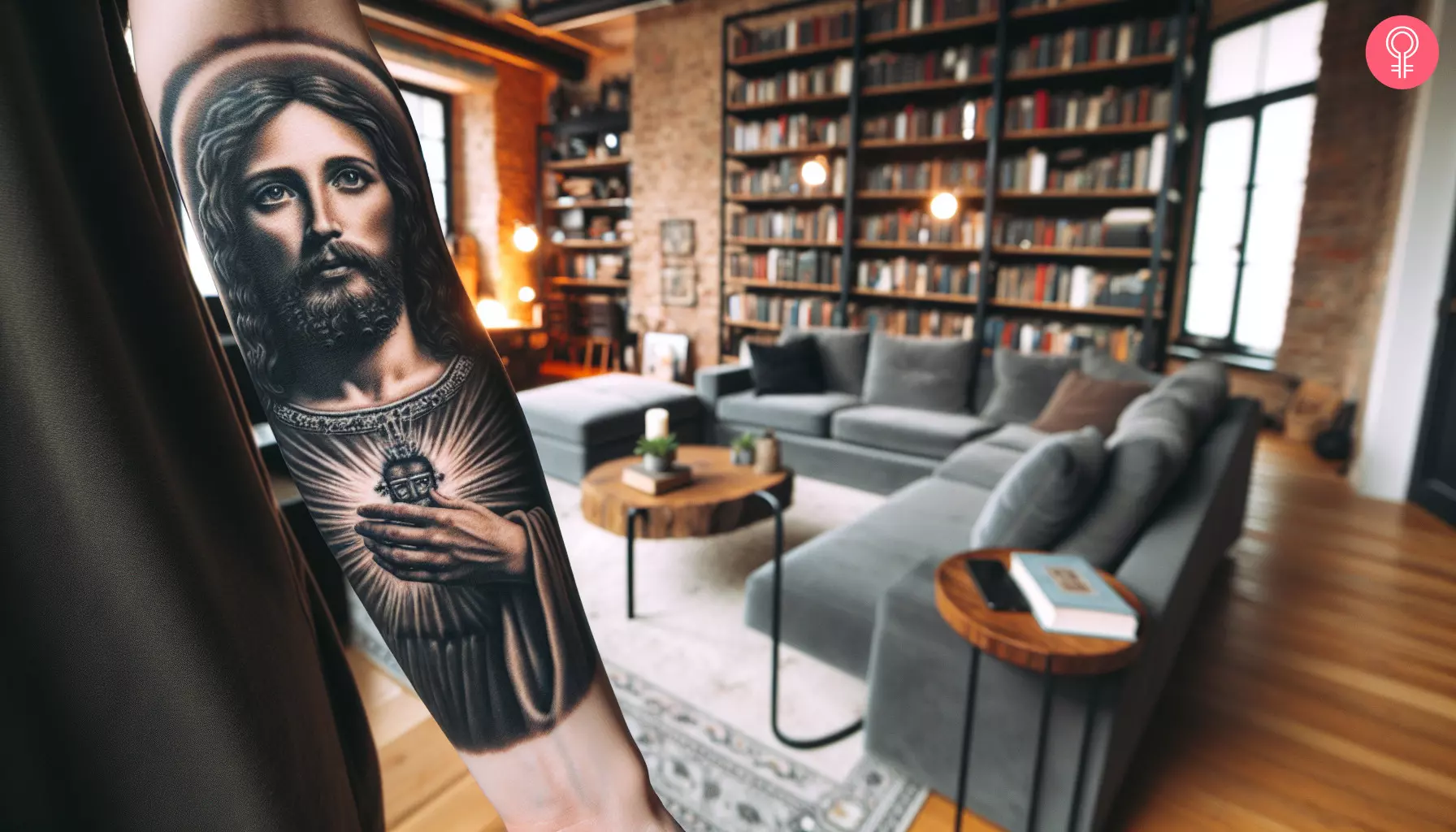 Jesus tattoo design on the forearm of a woman