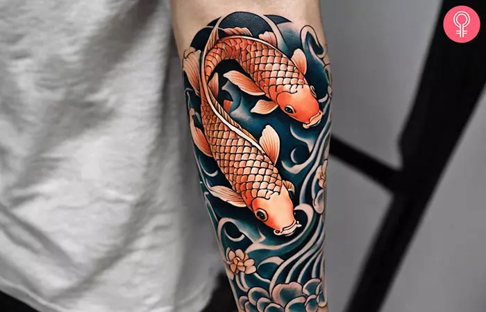 Koi fish tattoo on the forearm
