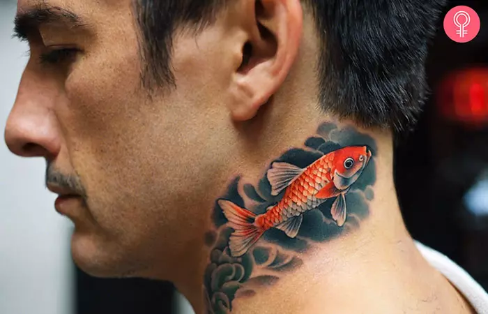 Koi fish tattoo on the neck