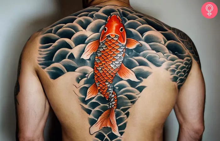 Koi fish tattoo on the spine