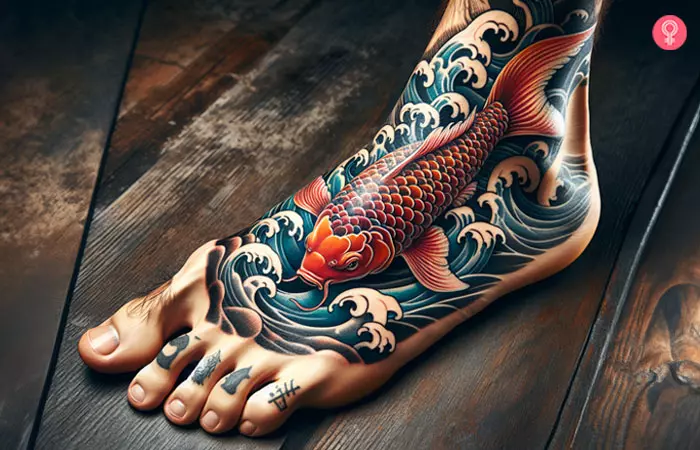 Koi fish tattoo on the feet