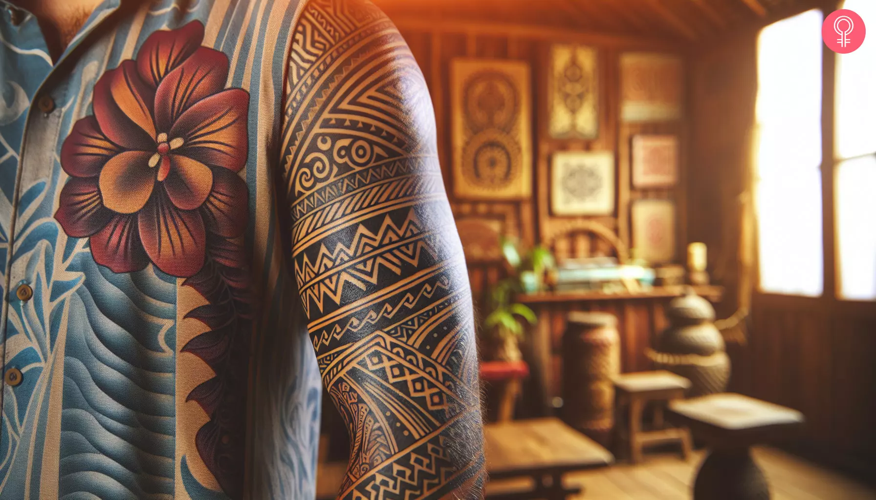 A male Hawaiian tattoo on a man’s arm