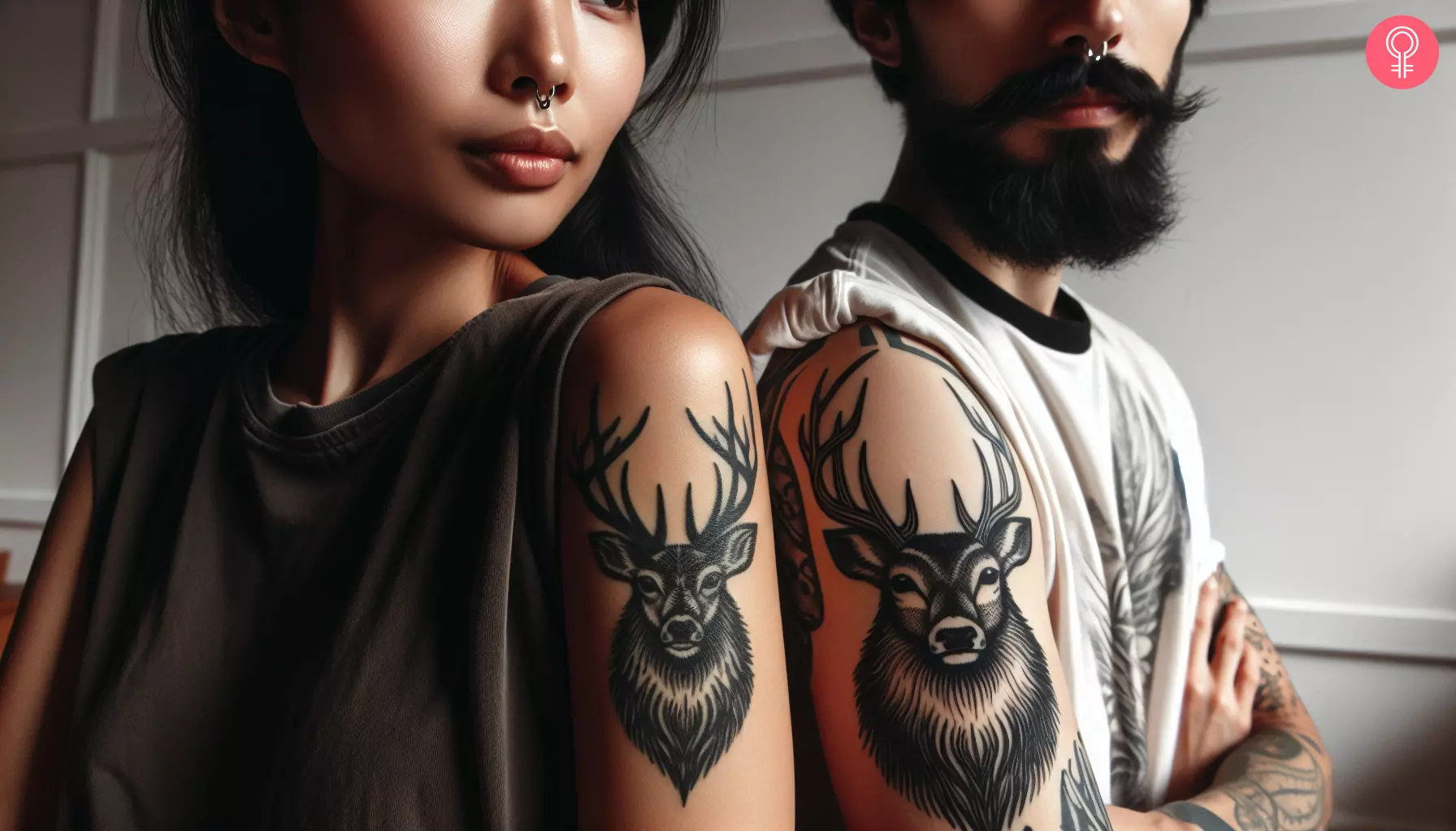 Matching deer tattoos on the upper arm