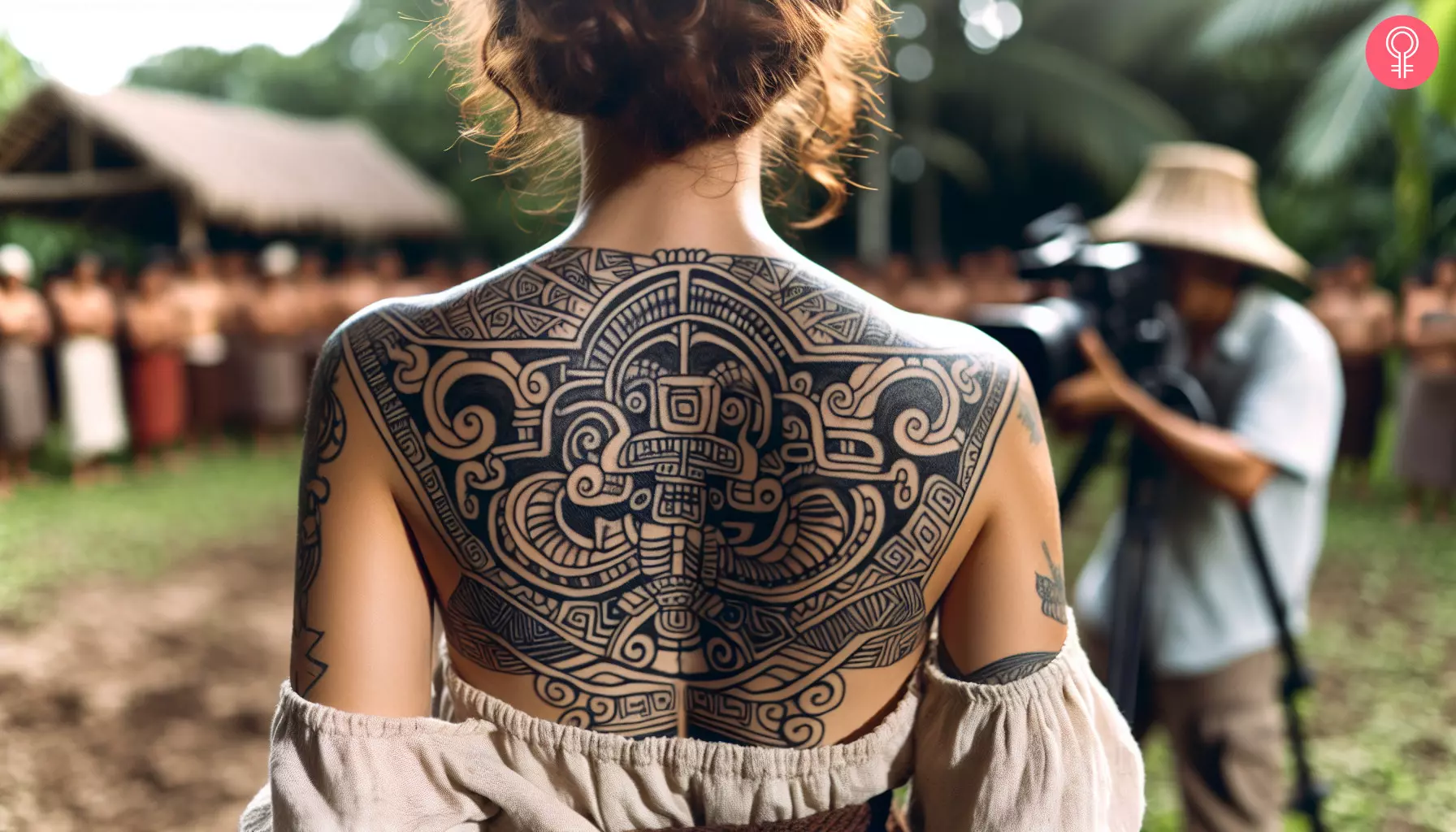 A Mayan culture Inca tattoo on a woman’s back