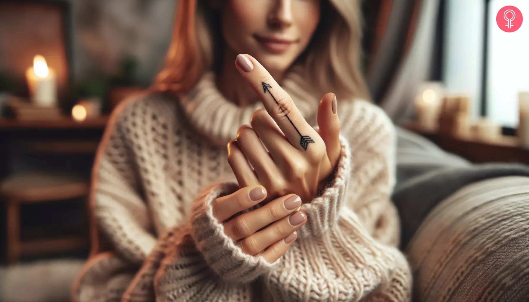 A Mayan tattoo on a woman’s finger