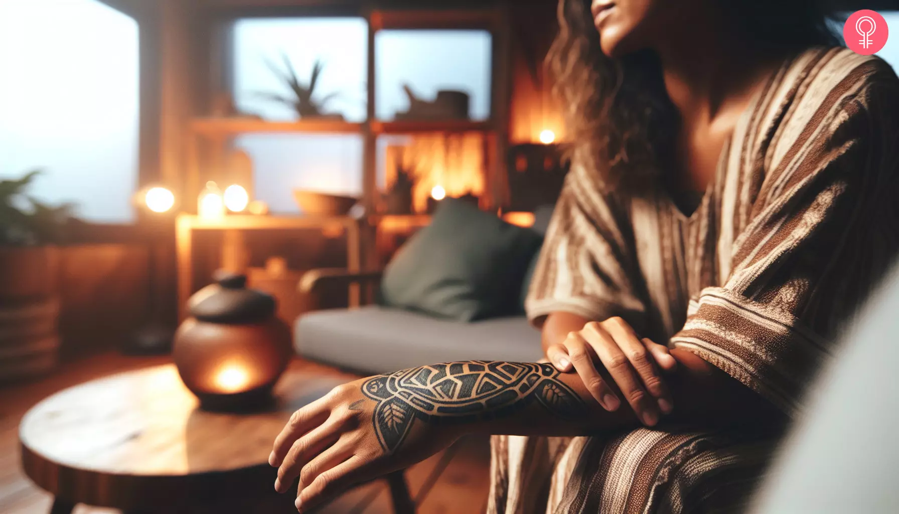 A Mayan tattoo on a woman’s hand