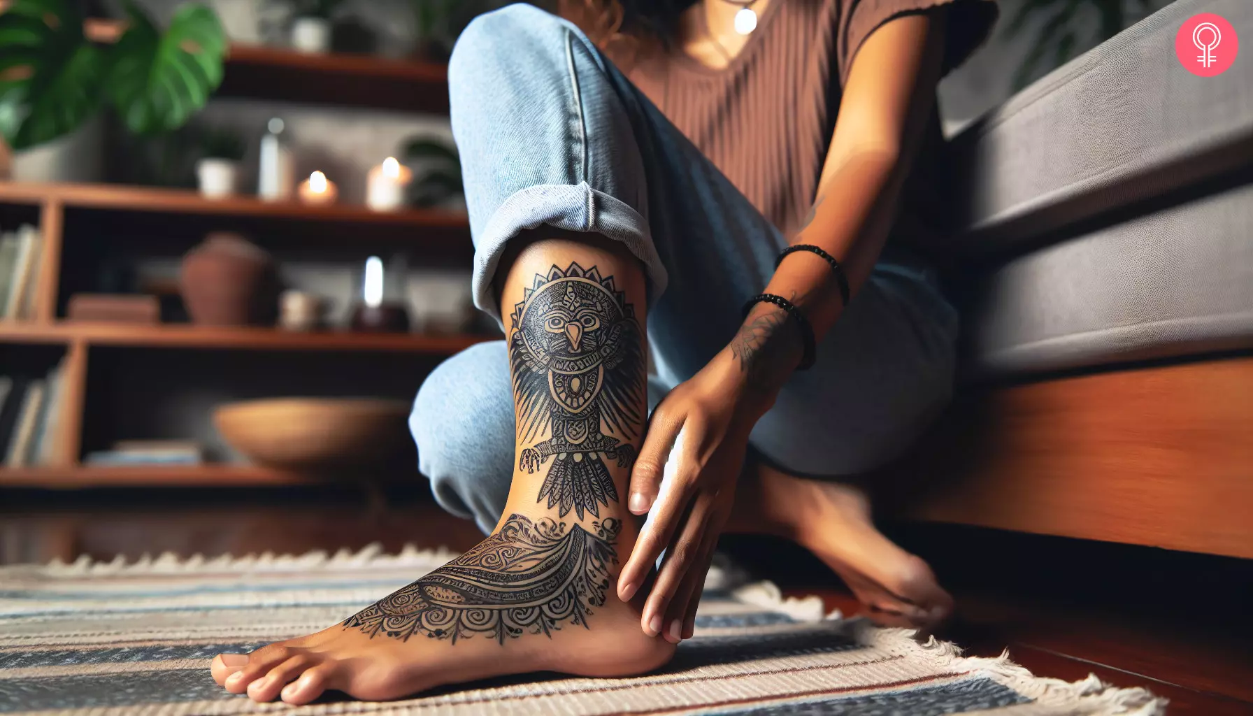 A Mayan temple tattoo on a woman’s arm