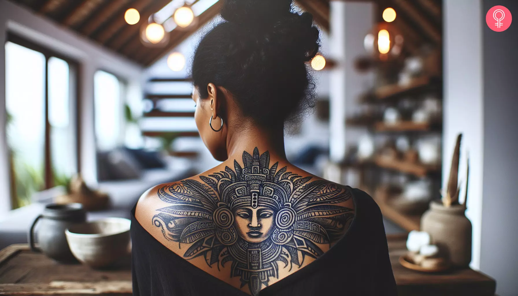 A Mayan princess tattoo on a woman’s back