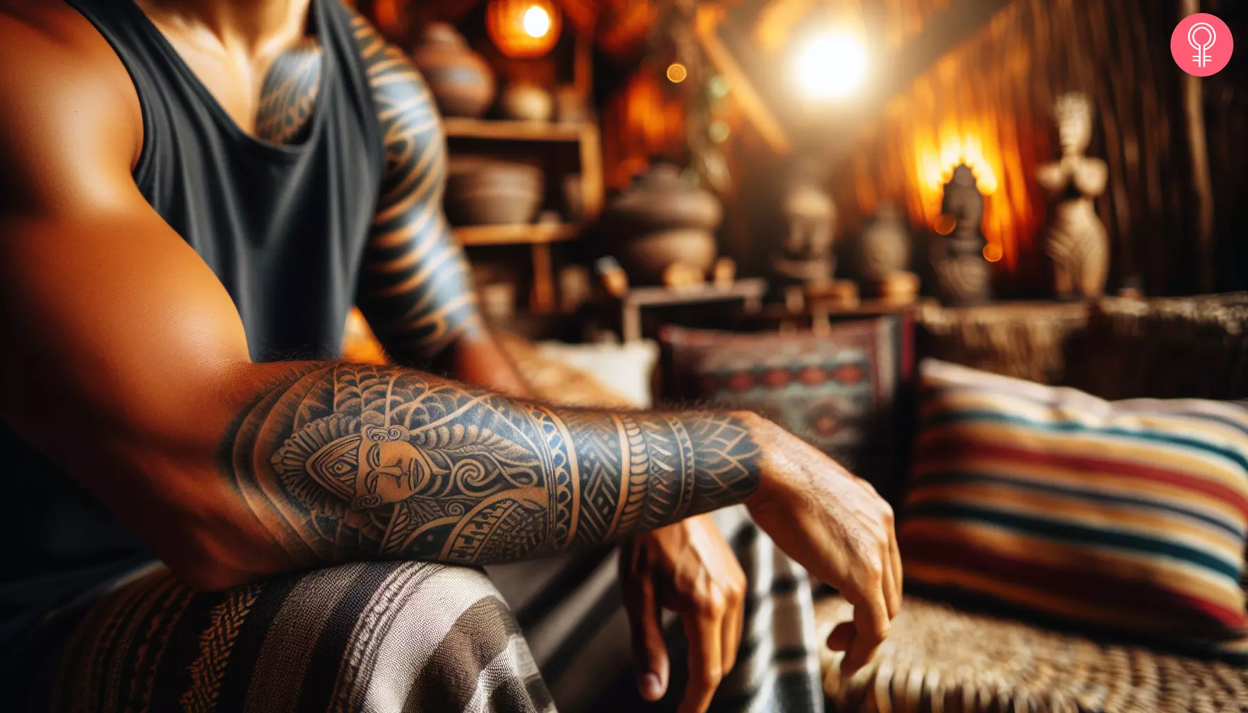 A Mayan queen tattoo on a man’s forearm