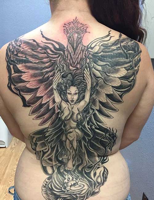 Phoenix with wings tattoo design