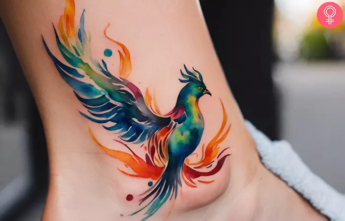 Phoenix leg tattoo