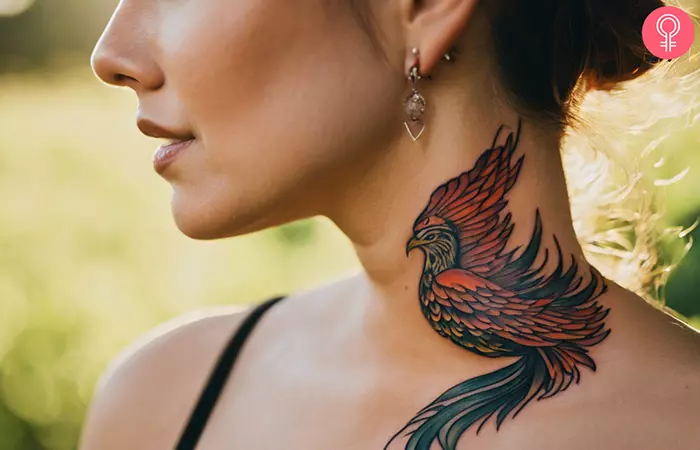 Phoenix neck tattoo