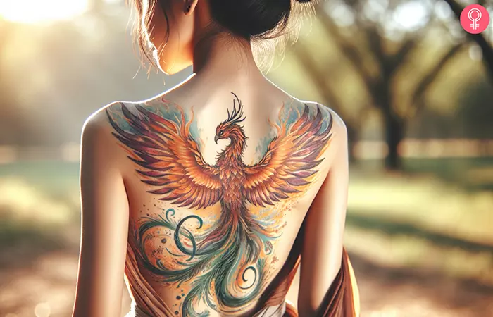 Phoenix spine tattoo