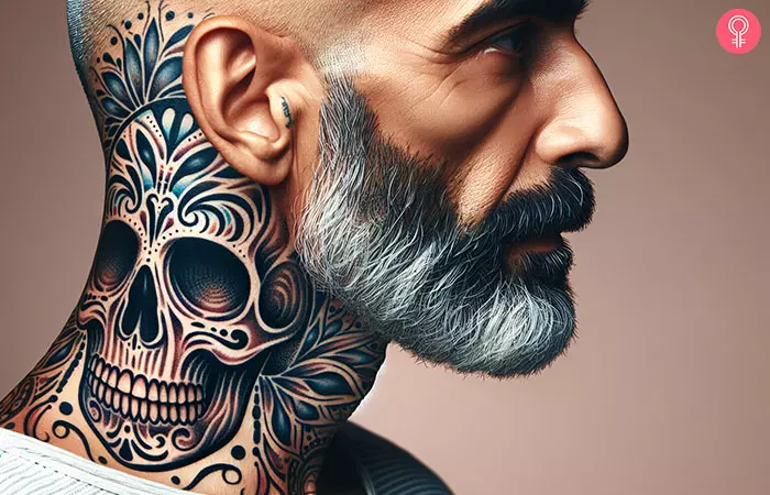 A man with a prison neck tattoo