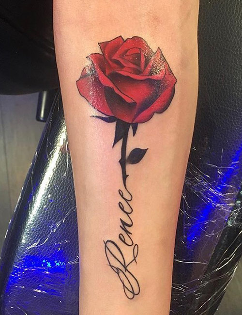 Realistic Rose Name Tattoo 