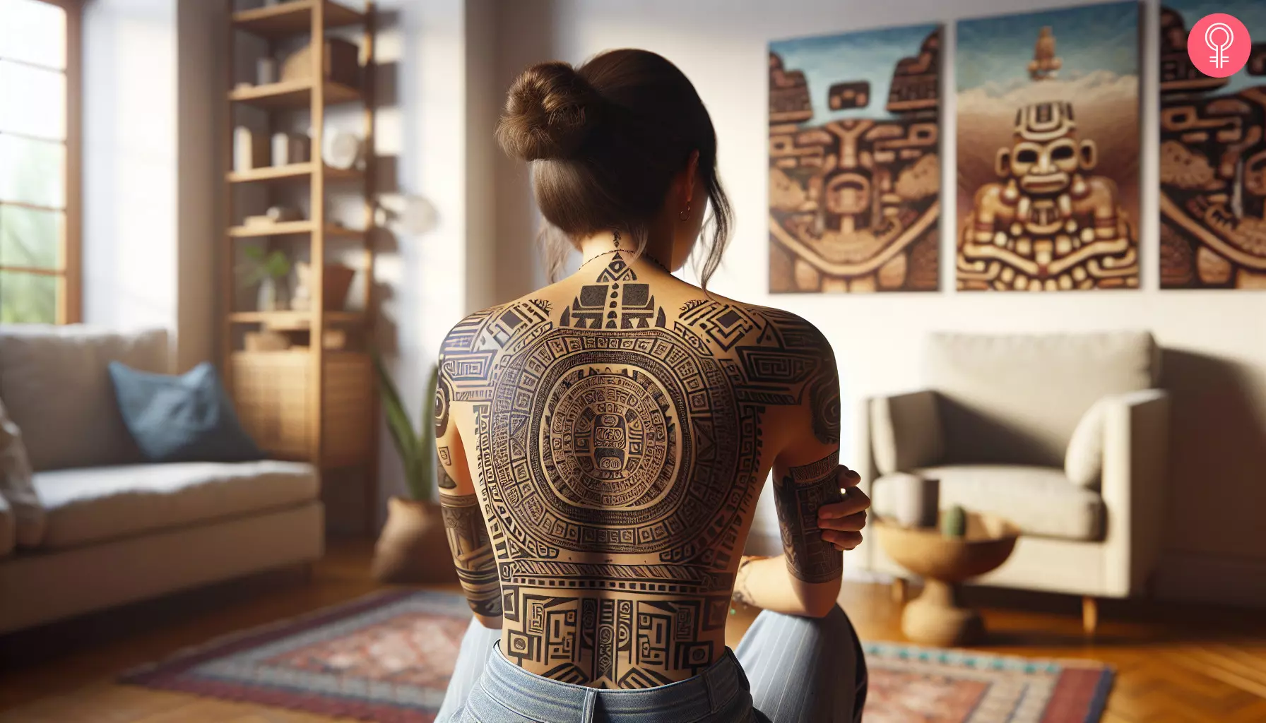 A Salvadoran Mayan tattoo on a woman’s back