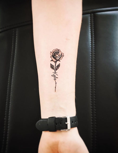 Name Tattoo Design With Rose On Wrist