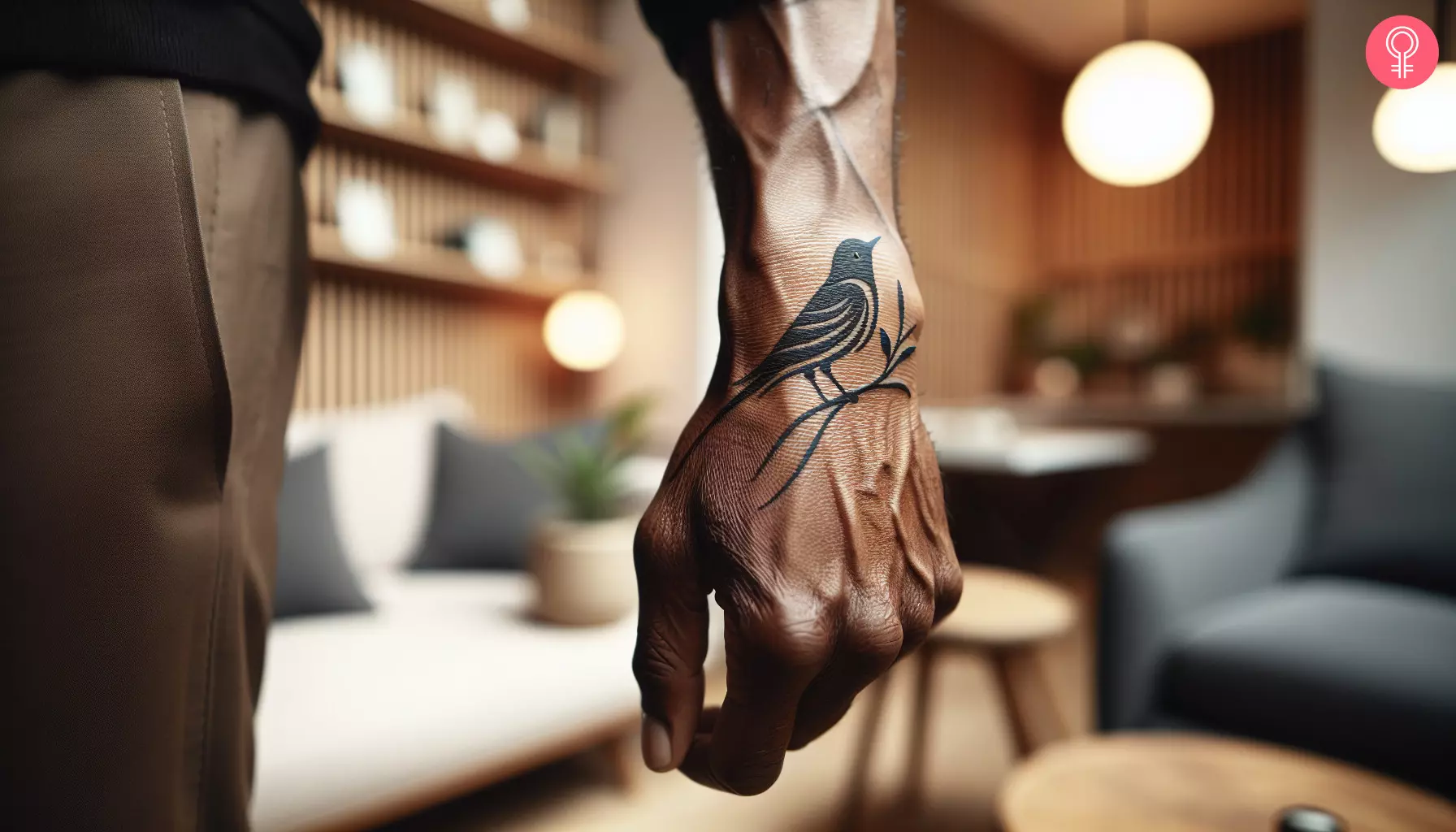 Small bird tattoo on the hand of a man