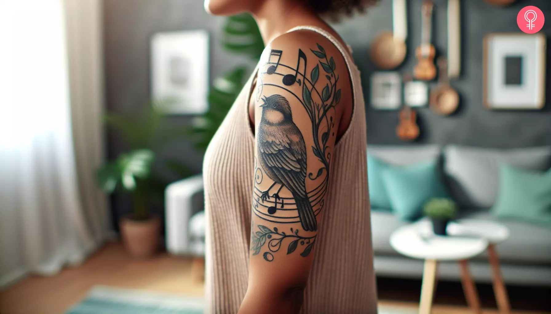 Songbird tattoo on the arm of a woman