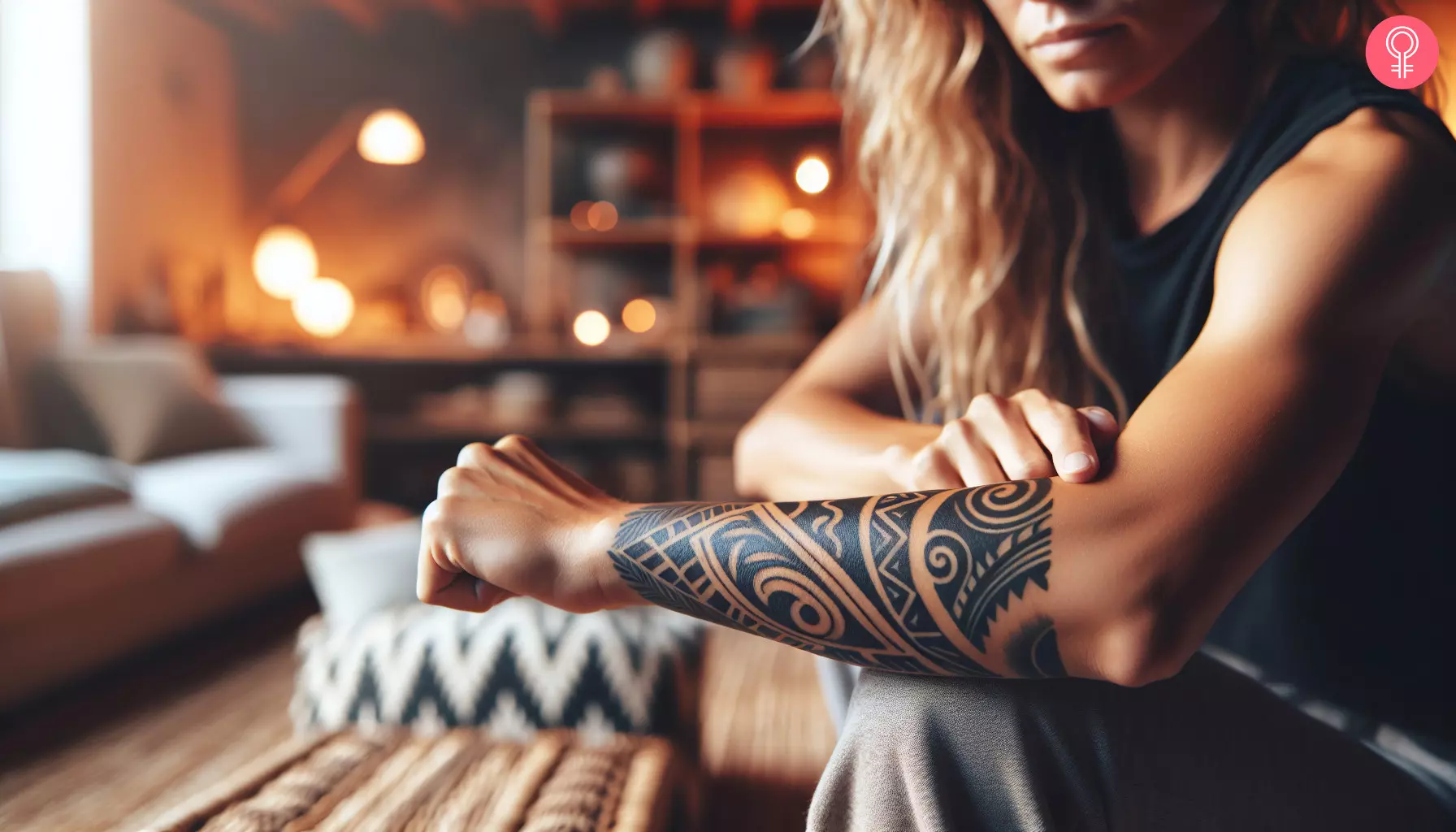 A strength Hawaiian tattoo on a woman’s forearm