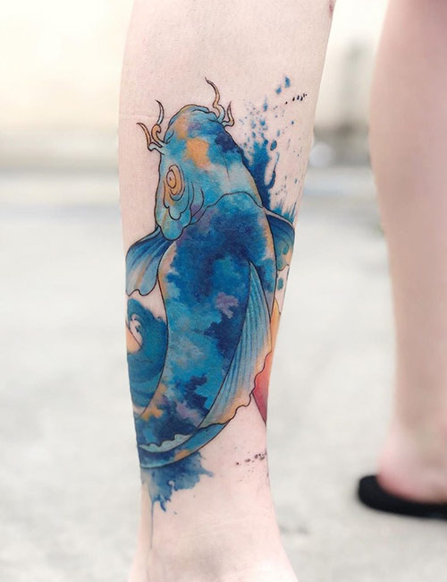 Swimming koi fish tattoo design